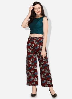 Inddus Maroon Cotton Printed Palazzo 1