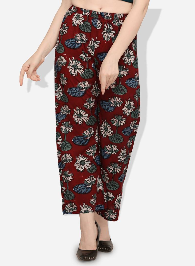 Inddus Maroon Cotton Printed Palazzo