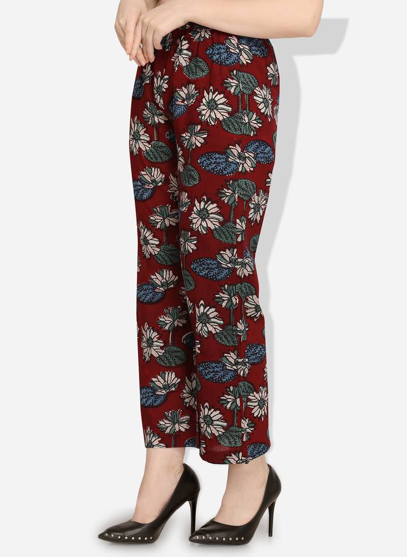 Inddus Maroon Cotton Printed Palazzo