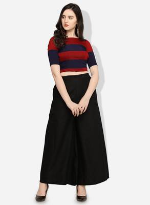 Inddus Black Cotton Solid Palazzo 1