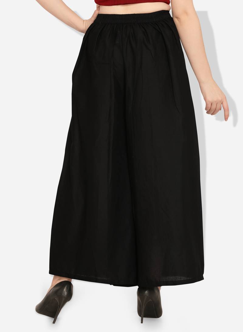 Inddus Black Cotton Solid Palazzo