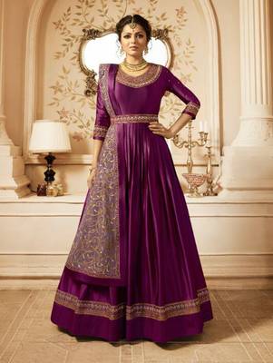 Wine embroidered satin salwar 1
