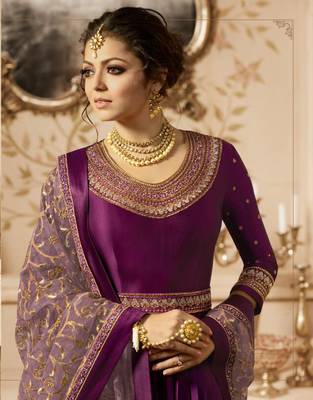 Wine embroidered satin salwar 2