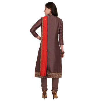 Dark-Brown Embroidered Cotton Silk Salwar With Dupatta 3