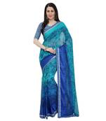 Blue embroidered georgette saree with blouse