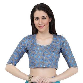 Blue embroidered georgette saree with blouse 4