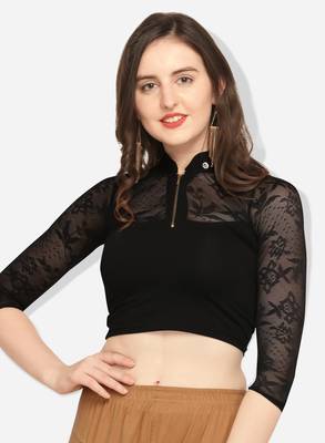 Inddus Black Solid Lycra Blouse 3