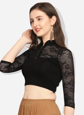 Inddus Black Solid Lycra Blouse 4