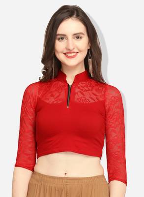Inddus Red Solid Lycra Blouse 1