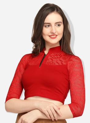 Inddus Red Solid Lycra Blouse 2
