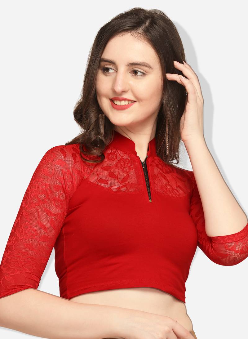 Inddus Red Solid Lycra Blouse