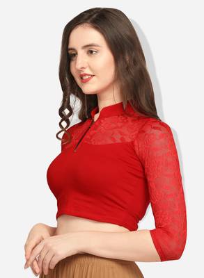Inddus Red Solid Lycra Blouse 4
