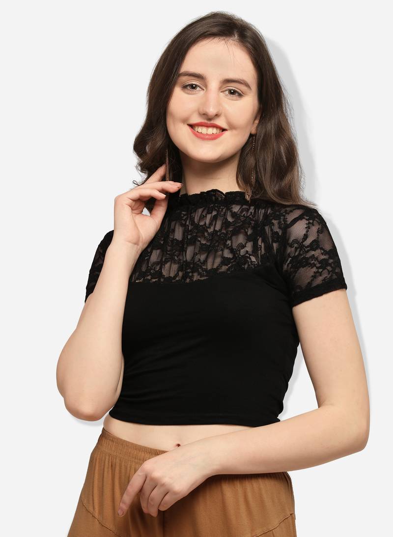 Inddus Black Solid Lycra Blouse