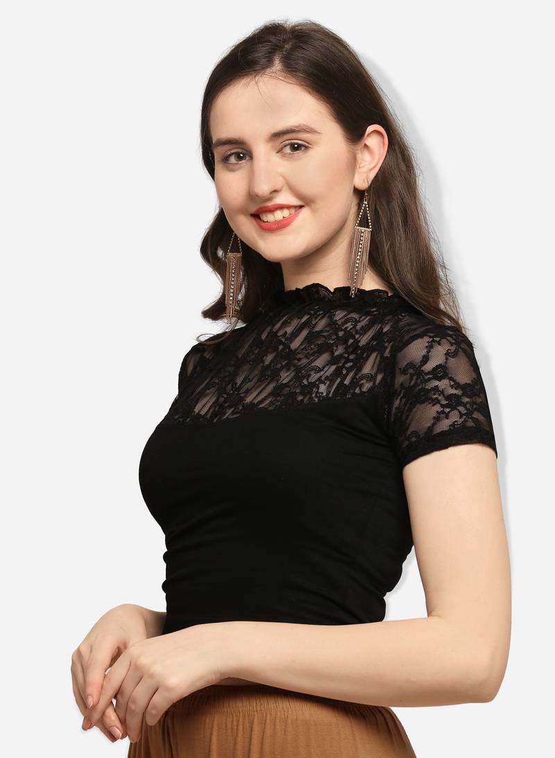 Inddus Black Solid Lycra Blouse