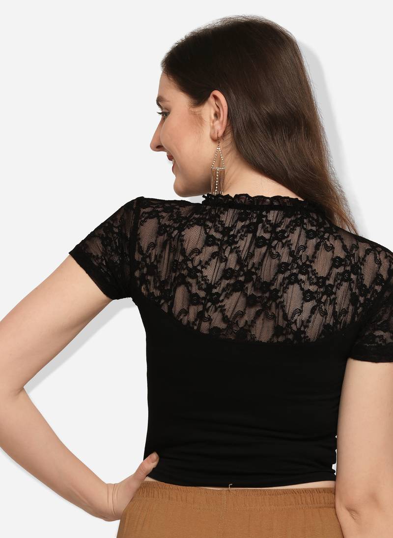 Inddus Black Solid Lycra Blouse