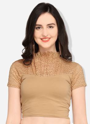 Inddus Beige Solid Lycra Blouse 1