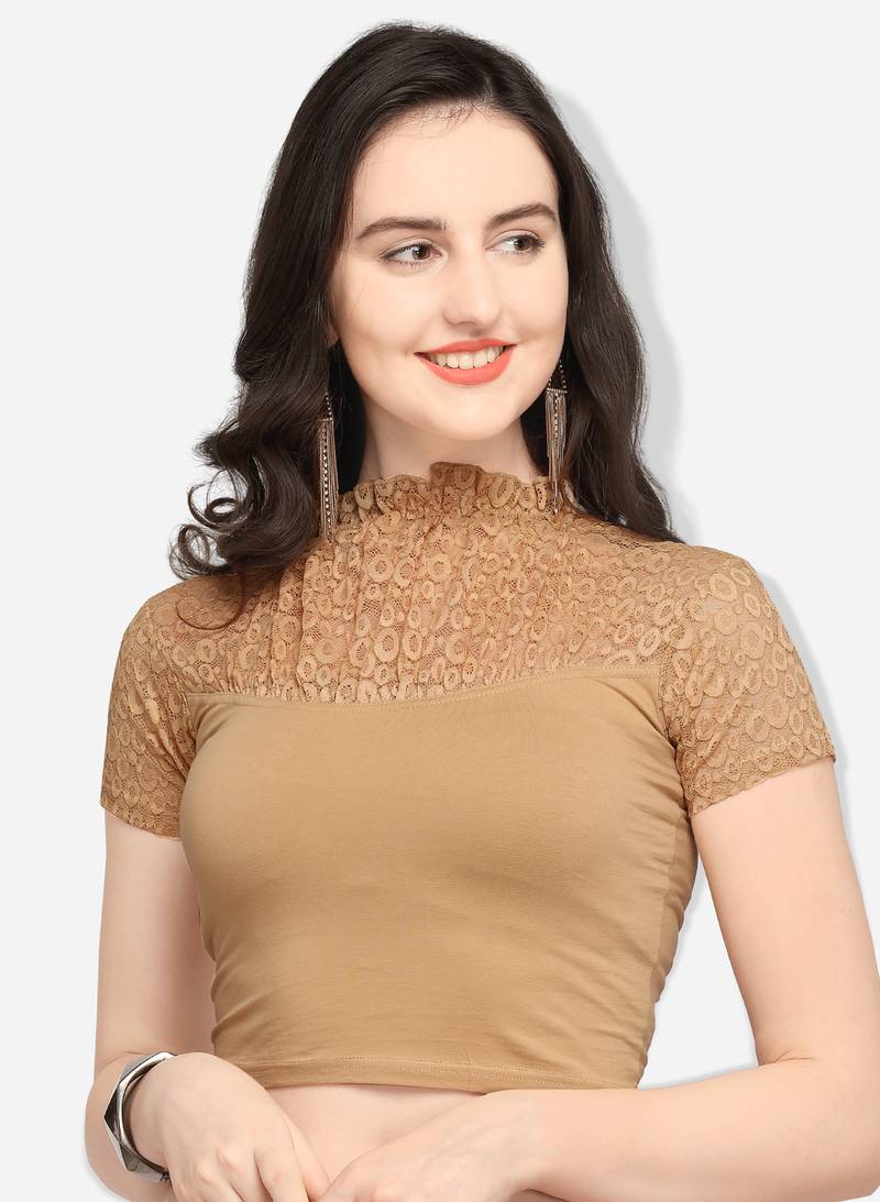 Inddus Beige Solid Lycra Blouse