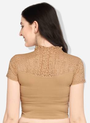 Inddus Beige Solid Lycra Blouse 4