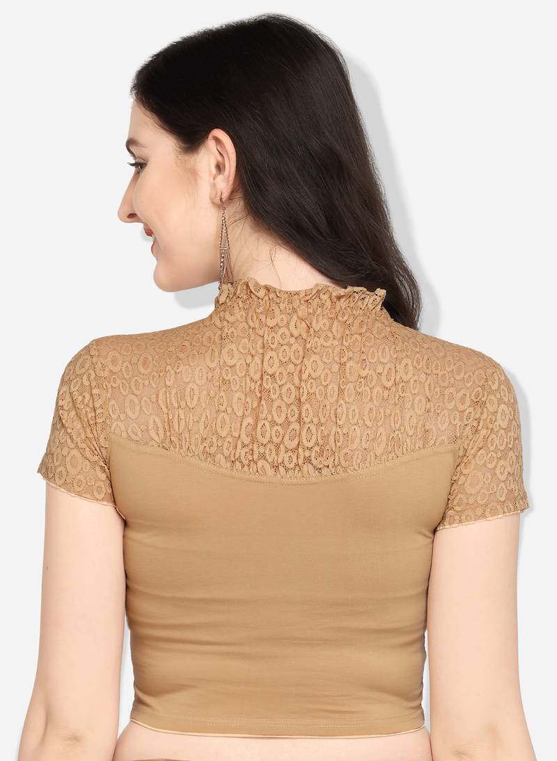 Inddus Beige Solid Lycra Blouse