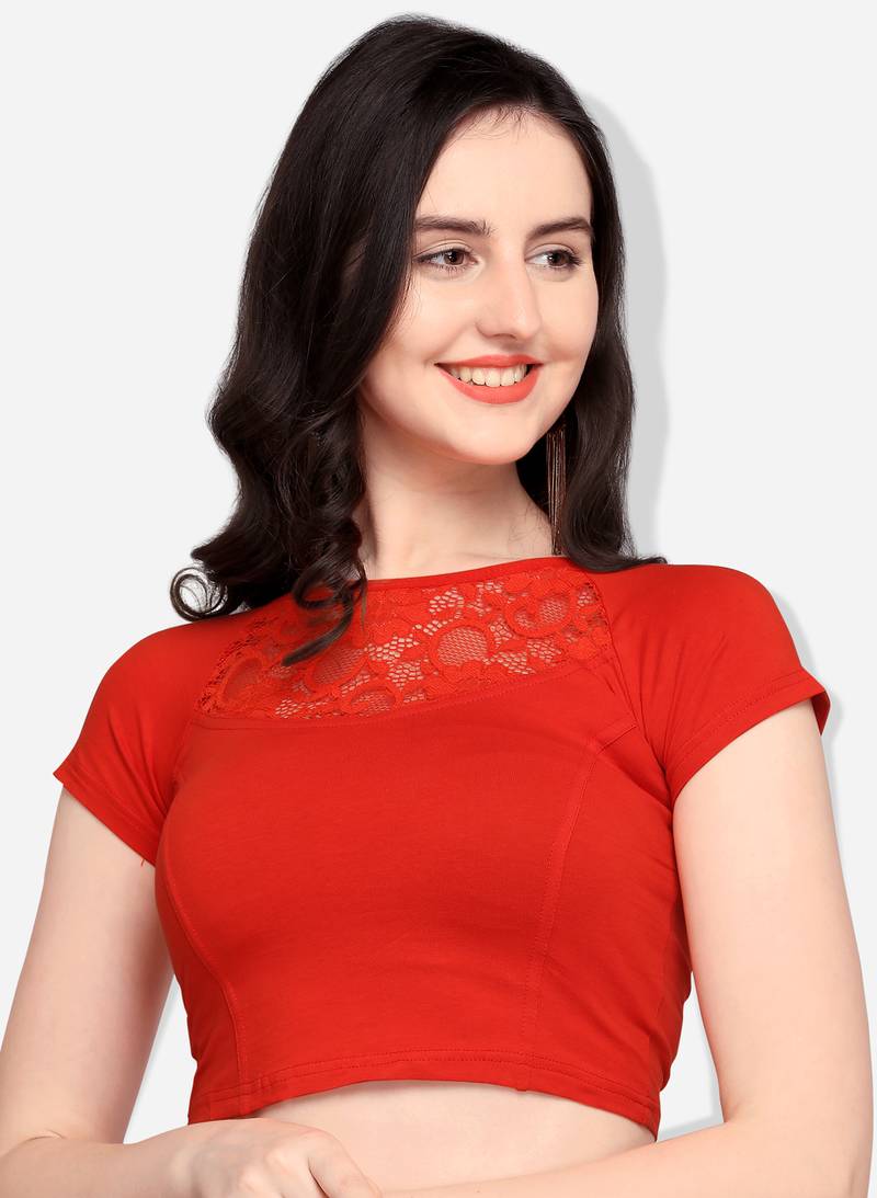 Inddus Red Solid Lycra Blouse