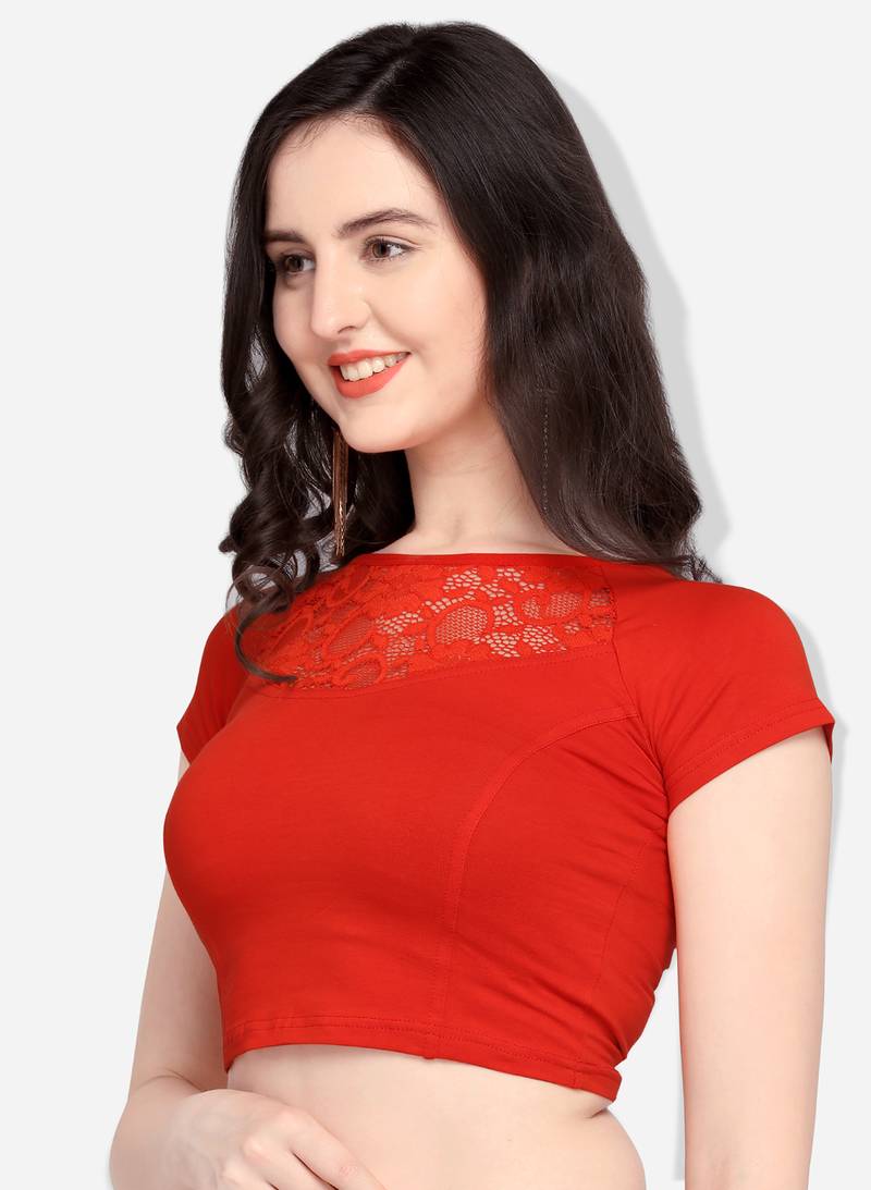 Inddus Red Solid Lycra Blouse