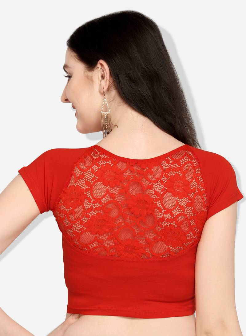Inddus Red Solid Lycra Blouse