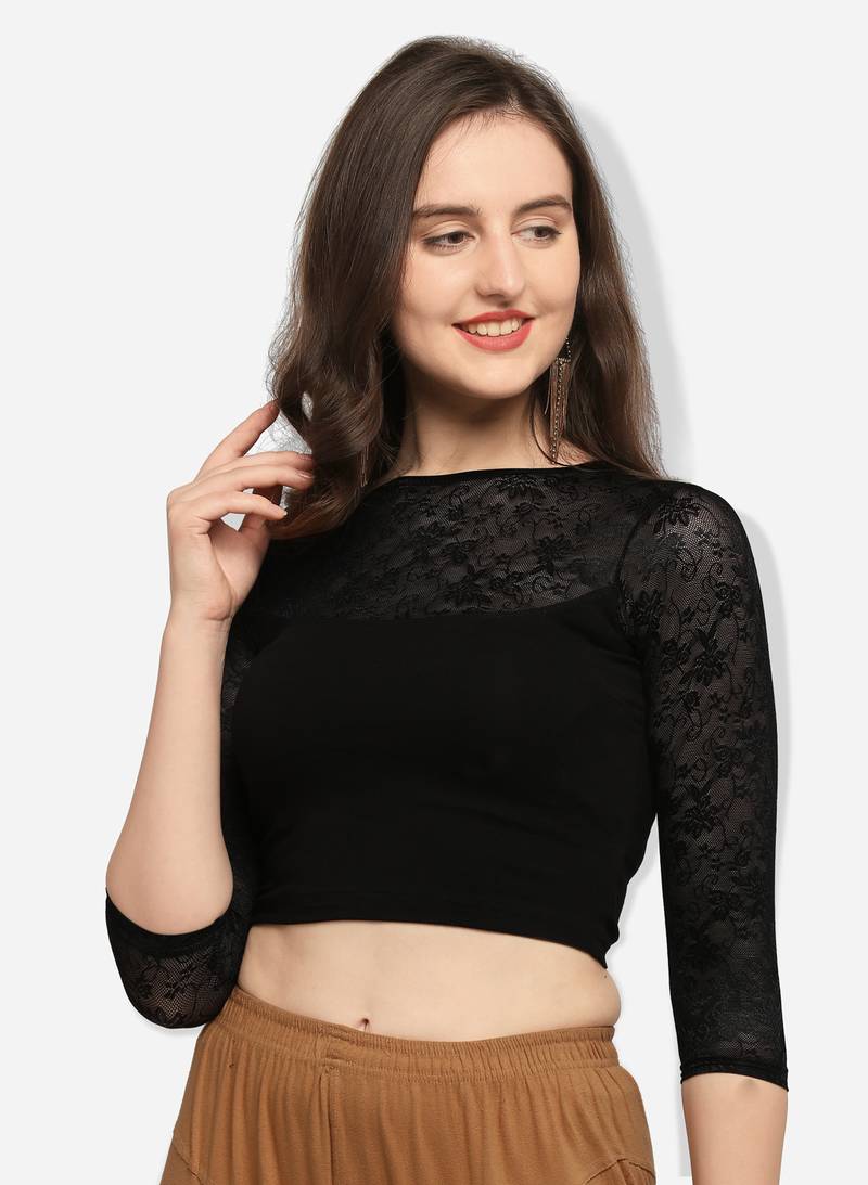Inddus Black Solid Lycra Blouse