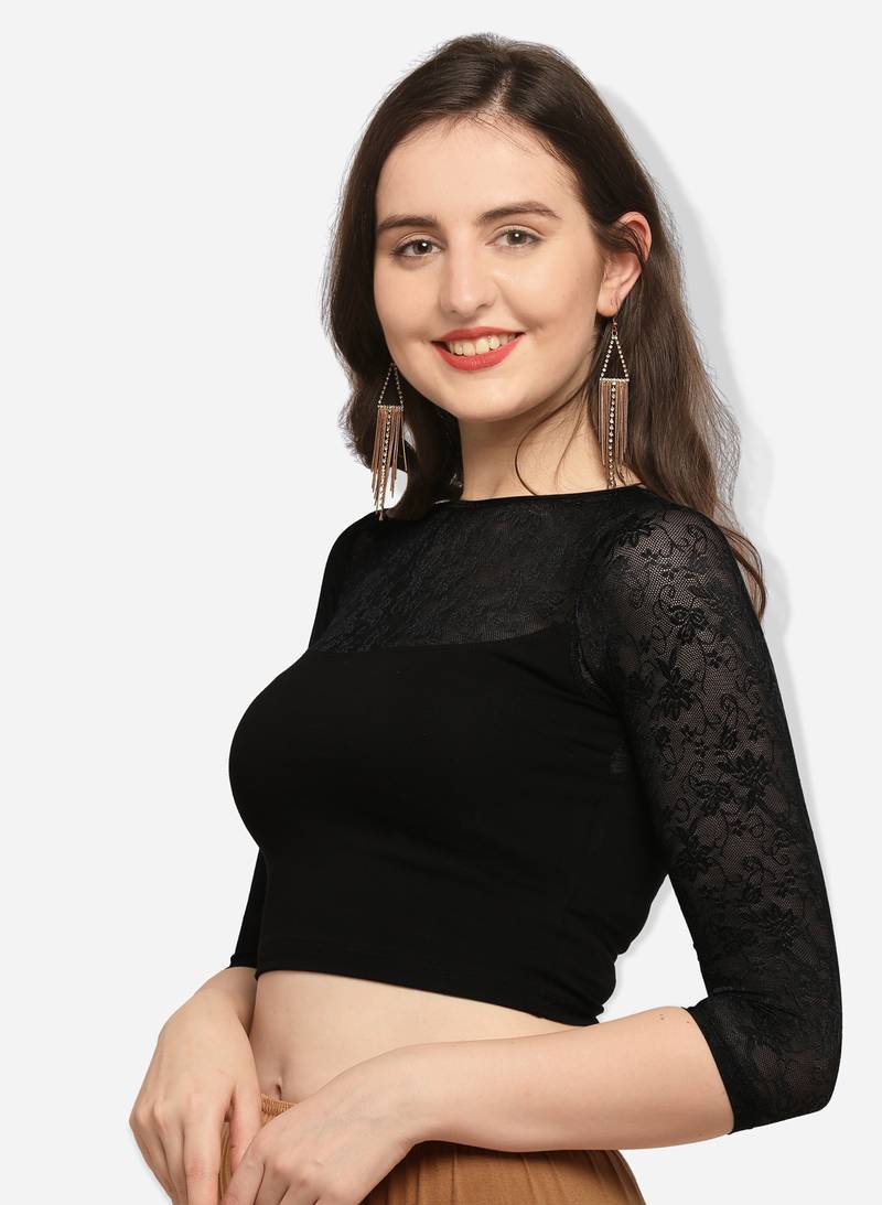 Inddus Black Solid Lycra Blouse