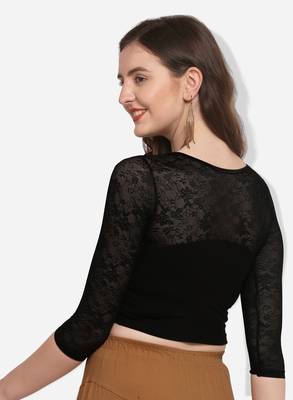 Inddus Black Solid Lycra Blouse 4