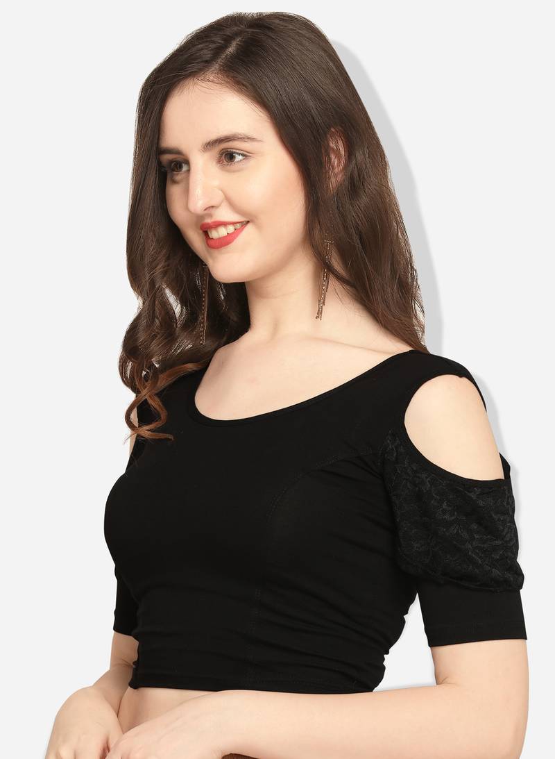 Inddus Black Solid Lycra Blouse