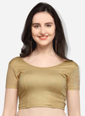 Inddus Beige Solid Lycra Blouse 1