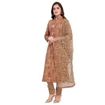 Beige Embroidered Cotton Silk Salwar With Dupatta 2