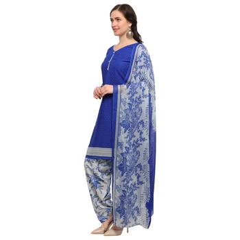 Blue Printed Crepe Salwar With Dupatta 2