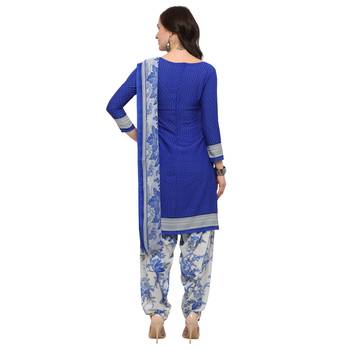 Blue Printed Crepe Salwar With Dupatta 3