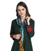 Blue Butter Crepe Digital Printed Multicolour Thread Tasselled Scarf