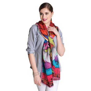 Digital Print Jute Multicolour Crochet Scarf 1