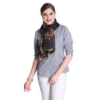 Digital Print Jute Multicolour Golden Lace Scarf 1