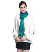 Digital Print Butter Crepe Multicolour Golden Copper Beads Lace Scarf