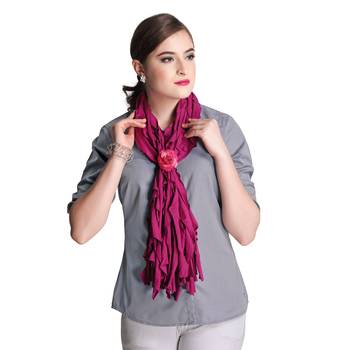 Magenta Cotton Lycra Scarf With Pink Flower Rubbering 1
