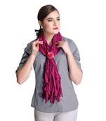 Magenta Cotton Lycra Scarf With Pink Flower Rubbering