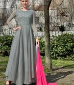 GREY embroidered georgette unstitched salwar with dupatta