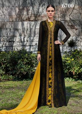 black embroidered georgette unstitched salwar with dupatta 1