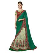 Green Embroidered Net Saree With Blouse
