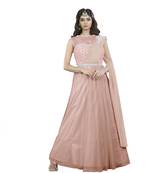Peach Plain Net Semi Stitched Lehenga