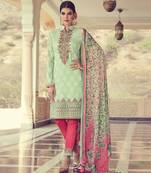 GREEN brasso georgette unstitched salwar with dupatta