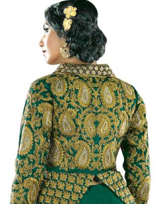Sea Green Embroidered Raw Silk Semi Stitched Lehenga 2