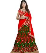 Green Embroidered Net Semi Stitched Lehenga