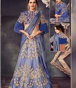 Blue Printed Silk Semi Stitched Lehenga