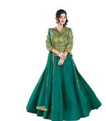 Sea Green Embroidered Raw Silk Semi Stitched Lehenga