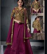 Dark Pink Embroidered Raw Silk Semi Stitched Lehenga